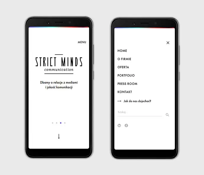 Widok strony głównej oraz menu dla urządzeń mobilnych